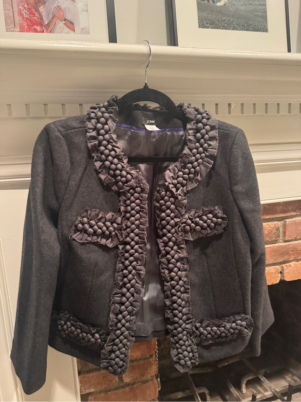 J. Crew Dark Gray Braided Trim Wool Blend Blazer